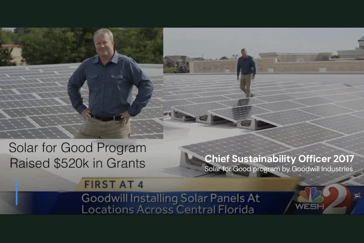 WESH 2 News segment: Goodwill installing solar panels at locations across Central Florida, featuring Robert McLaughlin and the Solar for Good program